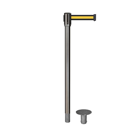 Retractable Belt Removable Stanchion, 2ft Sat.Steel Post  7.5ft Bk/Y H